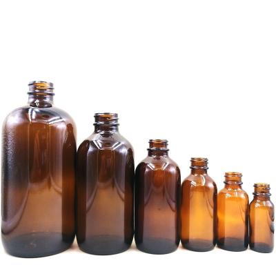 China Personal Care 1oz 2oz 4oz 8oz 16oz 32oz Amber Boston Round Glass Bottles with Dropper Covers for sale