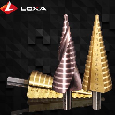 China Drilling Holes 3pcs Flute HSS Step Cone Spiral Drill Bits Set Hole Saw Cutter for sale