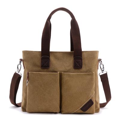 China New men's canvas bag waterproof wear-resistant washable briefcase simple men's business casual shoulder bag cross-body bag for sale