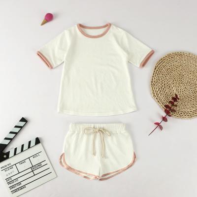 China Colorful Stain Summer Soild Color Baby Two Pieces Girl Shorts Kid Clothing Set Baby Booties Soft Suit Outfit for sale