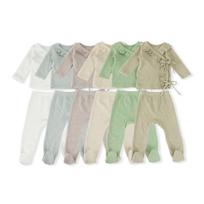 China Polyester / Cotton Newborn Baby Clothes Spring Long Sleeve Set Solid Top +Pants Fits for sale