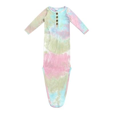 China Eco-Friendly Wholesales Spring Long Knotted Baby Dress Sleepwear Dress Tie Dye Sleeve Sweater Baby Pajamas for sale