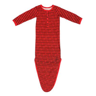 China Buffalo Eco-Friendly Plaid Pajamas Dress Eco-Friendly Plaid Silk Tie Edge Milk Sleeper Kids Long Sleeve Fashion Baby Floral Knotted Baby Dress for sale