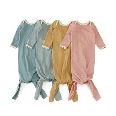 China 2021 New Style Antibacterial Newborn Infant Baby Soft Long Sleeve Infant Ribbed Gown Sleep Sack Baby Tied Dresses for sale