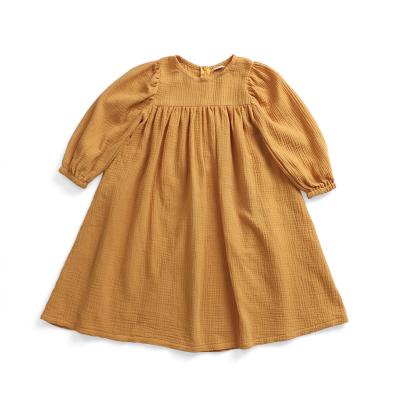 China White Eco-Friendly Soft Korean Muslin Dress Baby Chest Shirt Long Sleeve Pleated Dresses Zipper Up Kids Dress for sale