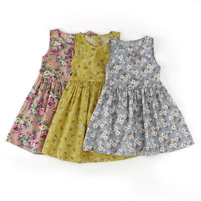 China Anti-wrinkle Kids Summer Dress Floral Print Voven Princess Dress Kids Girl Sleeveless Dress for sale