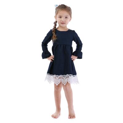 China Breathable Kids Clothes Solid Color Long Sleeves Dress Design Tunic Kids Girl Dress With Lace for sale