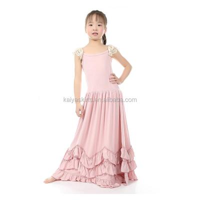 China Anti-static summer elegant princess ruffle long maxi dress party wear kids dress western l-pink design KY-LYQ-136-3 for sale