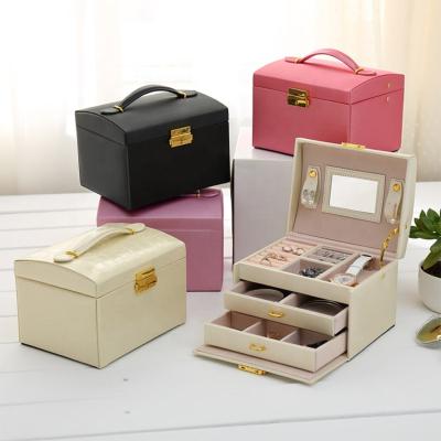 China Dresser ; Fanxi Universal Jewelry Box with Zipper Lock Travel Makeup Bag Ring Earring Necklace PU Leather Jewelry Storage Case for sale