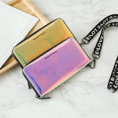 China Waterproof ladies zippered bling bling female PU card holder leather wallet women cell phone clutch along for sale