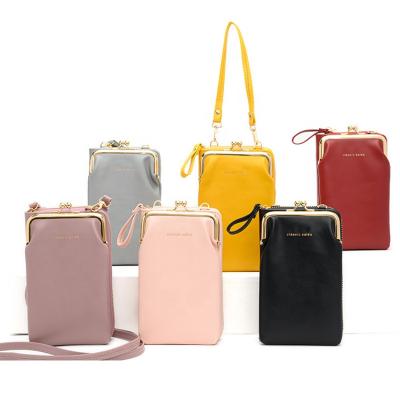 China Small Waterproof Women PU Leather Cell Phone Wallet Purse Shoulder Cross - Body Bags With Credit Card Slots for sale