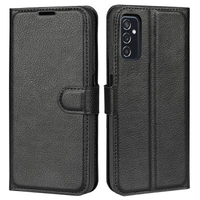 China Shockproof Leather Folio Case for Samsung Galaxy M52 5G Lichi Grain Leather PU Flip Back Cover for sale