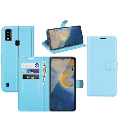 China Anti-fall For Zte Lichi Blade Light Blue Grain PU Leather Wallet Card Slot A51 Flip Case Cover for sale