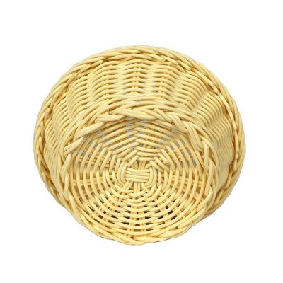 China Sustainable Low Price Custom Fashion Rattan Basket Round Plastic Rattan Woven Storage Basket for sale