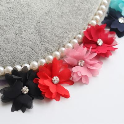 China exquisite multicolor 3D chiffon custom diamond flowers DIY clothing headwear flower accessories for sale