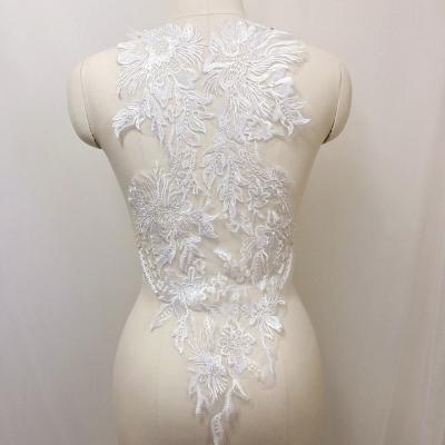 China white 3D embroidery lace applique bridal wedding dress headwear accessories for sale