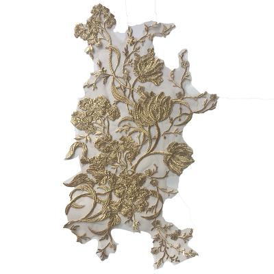 China High Quality Gold Embroidery 3D Lace Sequin Patch DIY Clothing Lace Accessories for sale