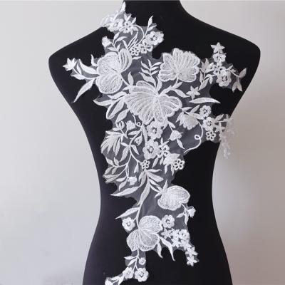 China White 3D Wedding Dress Handmade Embroidery Patch DIY Lace Applique for sale