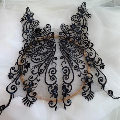 China Handmade High End Lace Patch Wedding Dress Applique Lace Embroidered Flower Applique for sale