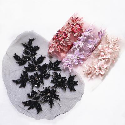 China 3D Sequins Embroidery Lace Applique Multicolor Beaded Patch for sale