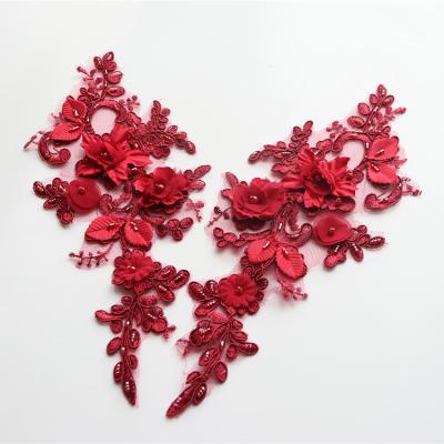 China Beautifully 3D Beaded Lace Applique DIY Clothing Headwear Decoration Mirror Applique for sale