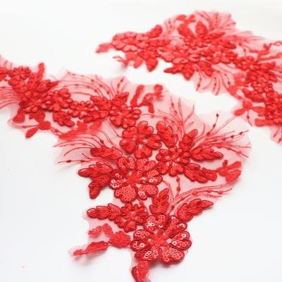 China 3D Border DIY Lace Flower Wedding Dress Performance Clothing Accessories Red Applique Patch for sale