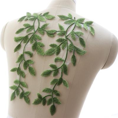 China Hand Stitch Green Leaf Embroidery Lace Patch DIY Clothing Sewing Accessories for sale