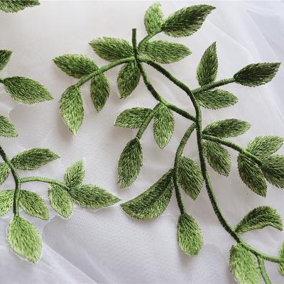 China Exquisite hand stitch embroidery lace green leaf patch DIY clothing headwear accessories for sale