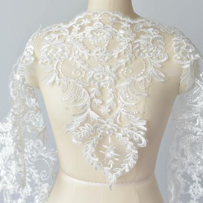 China Handmade High End Embroidery Lace Sequins Lace Up Accessories Wedding Dress Design Materials Lace Trim for sale