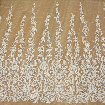 China exquisite 3D embroidery lace sequin applique wedding dress bridal lace fabric for sale