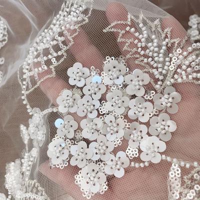 China New 3D Sequin Luxury French Embroidered Evening Dress Lace Fabric 2021 Beaded Bridal Lace Fabric for sale