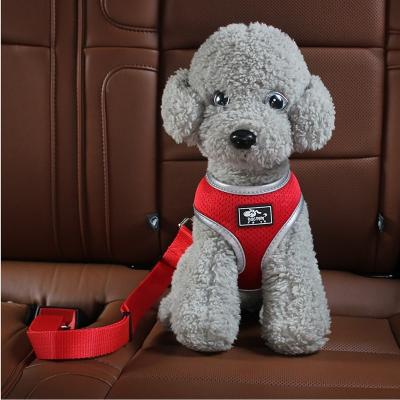 China Sustainable Low Price Soft Breathable Cotton Dog Leash Harness Set Pet Seat Belt Harness Set Car for sale