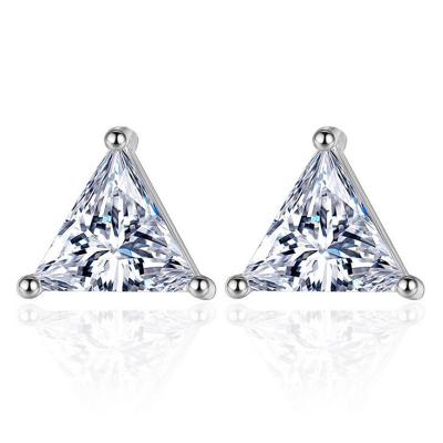 China Fashion Triangle Zircon Fork Setting Brass Ear Studs Earrings Shape Jewelry For Woman for sale