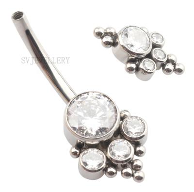 China FASHIONABLE Titanium Belly Button Ring Zircon Bezel Setting Welding Design Internally Threaded Navel Piercing Jewelry for sale