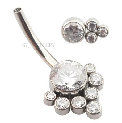 China FASHIONABLE ASTM F136 Zircon Bezel Setting Design Weld Belly Ring Navel Piercing Jewelry for sale