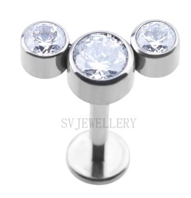 China Romantic Titanium Zircon Bezel Setting Design Labret Ear Cartilage Body Piercing Solder Jewelry for sale