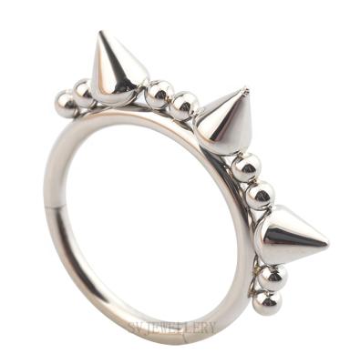 China FASHIONABLE Titanium Hinged Segment Ring Welding Design With Cone and Tiny Nose Ring Balls Clicker Body Piercing Jewelry for sale