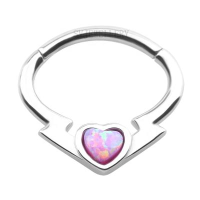 China FASHIONABLE Titanium Cartilage Body Opal Heart Shaped Hinged Segment Ring Nose Clicker Ring Ear Piercing Jewelry for sale