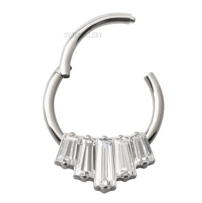 China FASHIONABLE Titanium Hinged Clicker Ring Hinged Body Piercing Jewelry Segment Ring Zircon Prong Setting Nose for sale