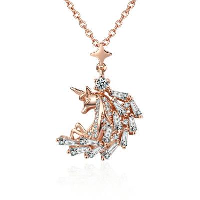 China FASHIONABLE Micro Zircon Inlaid Brass Silver Unicorn Pendant Necklace Fashion Designer Jewelry for sale