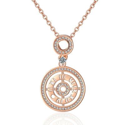 China TRENDY 14K Gold Plated 925 Sterling Silver Roman Numerals Pendant Hand Cut Hollow Out Coin Fashion Necklace for sale