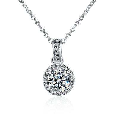 China TRENDY 925 Sterling Silver Moissan Diamond Necklace Round Bezel White Gold Fashion Plated Necklace for sale