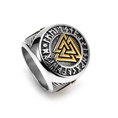 China Religious Ring Jewelry Norse Mythology Vintage Ring Viking Celtic Knot Odin Triangle Logo for sale