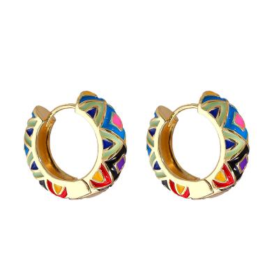 China Good Price New Multicolor Copper Gold Plated Oil Plated Earrings Women Low Moq Geometric Pattern for sale