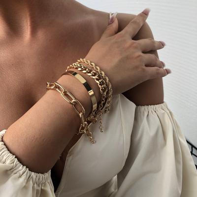 China New Romantic Exaggerated Multilayer Thick Alloy Chain Gold Bracelets for sale