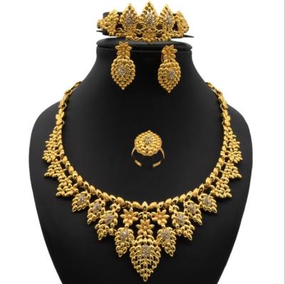 China Low Moq African Gold Jewelry Sets Good Prices Ring Necklace Wedding Bride Earrings Bracelets for sale