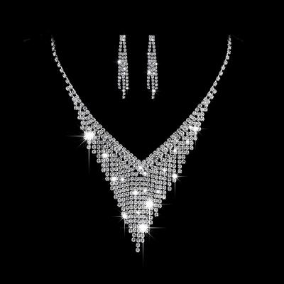 China Good moq low price high quality bridal jewelry sets Cubic Zircon Wedding Tassel Shape Necklace Earring Sets for sale