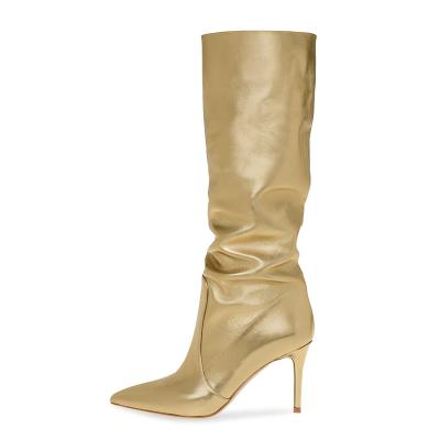 China Fashion Trend Fashion Winter Light Gold PU Led High Heel Women's Stiletto Boots for sale