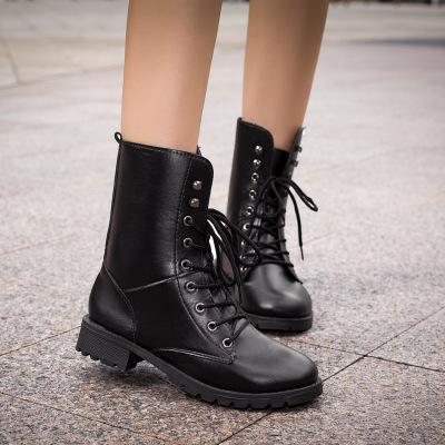 China Thick-heeled flat-dry lace-up round-toe heeled velvet couple shoes mid-tube ankle boots for sale