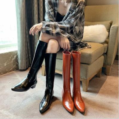 China 2021 fashion trend the British black slim soft flat style new autumn new style long boots for sale